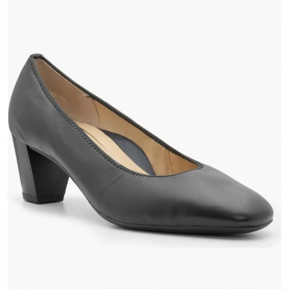 Ara Veda Women's Black Leather Pump Stacked Block Heel, US Size 5 1/2 - Picture 10 of 11